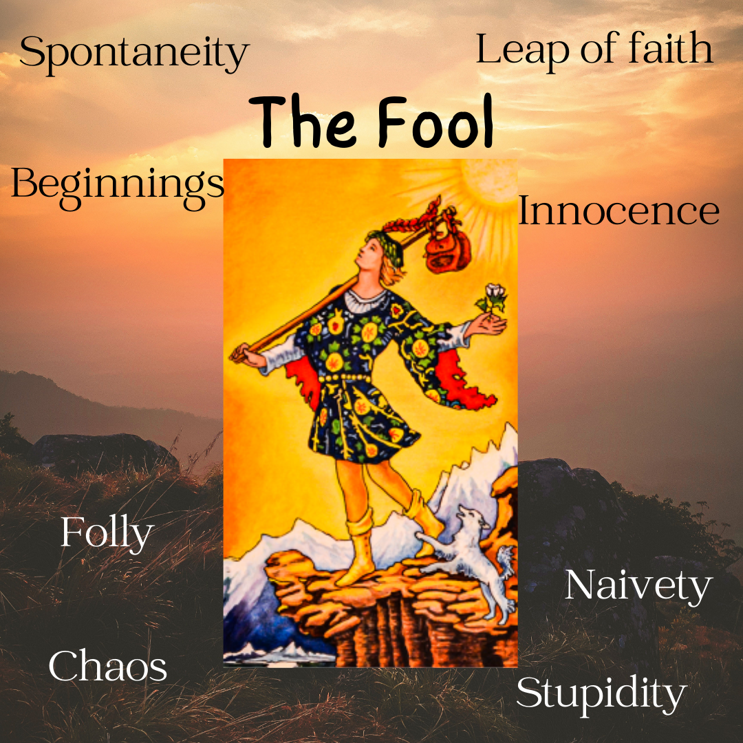 fool tarot meaning, tarot fool meaning, fool meaning, meaning of the fool tarot card, fool flashcard, fool tarot flashcard, tarot cheat sheet