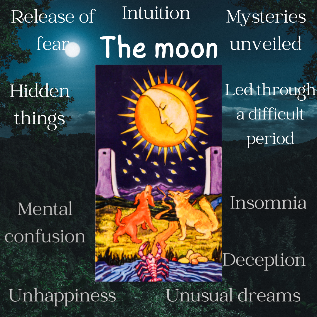 moon tarot meaning, tarot moon meaning, moon meaning, meaning of the moon tarot card, moon flashcard, moon tarot flashcard, tarot cheat sheet