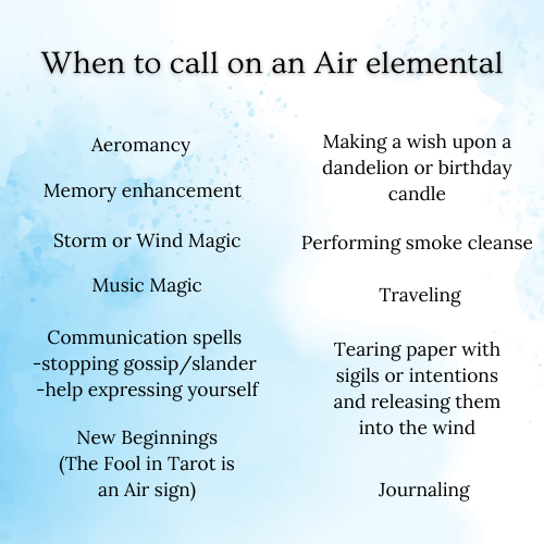 working with air elementals, air, air element, air elemental, when to call on air elemental