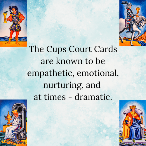cups, cups keywords, cups court cards, court cards, tarot, minor arcana, learn tarot, Faintnoise